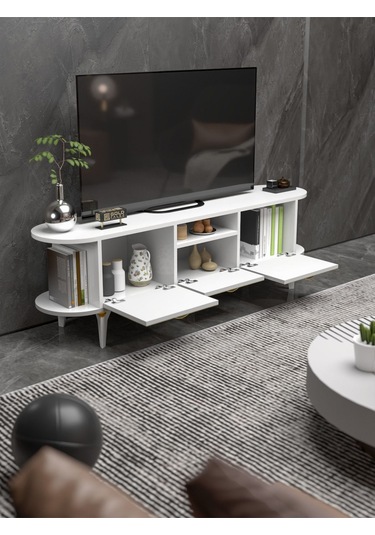 Tv Sehpası Mira Gold 5032 Beyaz 160 Cm 35 Cm 50 Cm Beyaz