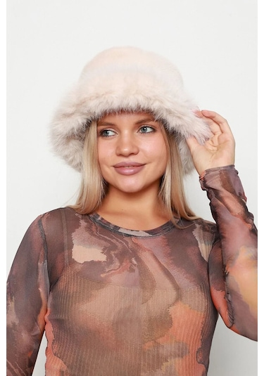 Kadın Peluş Bucket Kalpak Şapka 1143 Rkş-14 Bej Bej