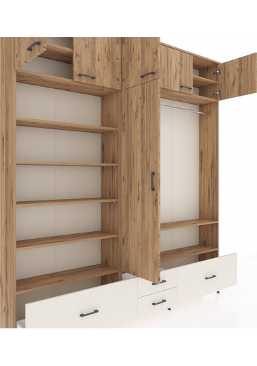 Arges Dolap 18 Raflı 4 Çekmeceli Tek Askılı 220x30x243 Çam-çam/aytaşı Atlas Çam/aytası