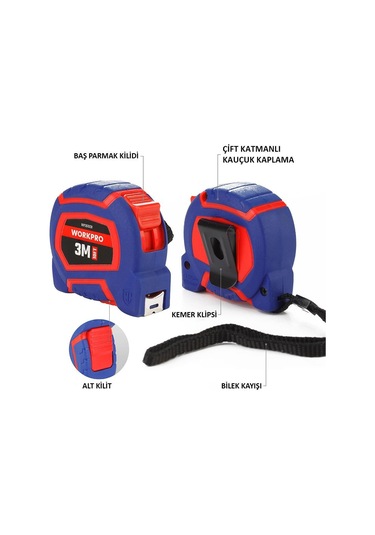 Workpro Wp261008 3mx16mm/10ft. Naylon Kaplama Sarı Çelik Şerit Metre Fr Wp261008 3 M