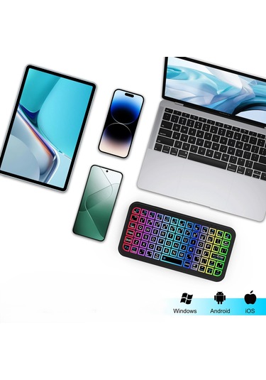 Rgb Mini Bluetooth Klavye Kablosuz Şarjlı Led Işıklı Apple iOS Android Windows Uyumlu El Boyu