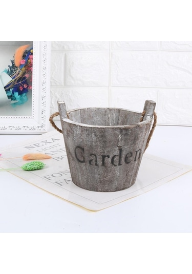 Suntek Magideal Vintage Ahşap Kova Eski Püskü Şık Yuvarlak-kahverengi