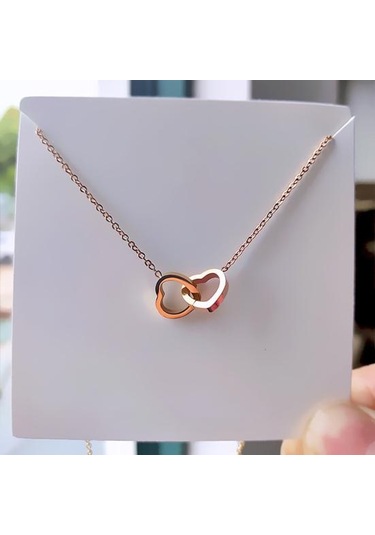 Çift Kalp Kolye Oyuk Kalp Kolye Zincir Kolye Sevgililer Günü Doğum Günü Yıldönümü Altın