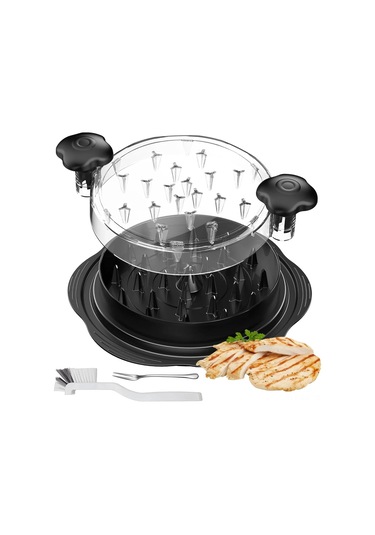 Ximistore9 Manuel Tavuk Dilimleyici - Şeffaf Kapağı, Ergonomik Kollu, Çelik Çatal Ve Naylon Fırça İle - Siyah Siyah