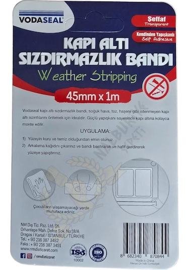 Vodaseal Kapı Altı Sızdırmazlık Bandı 45 Mm. - 1 Mt. - Şeffaf 1 M