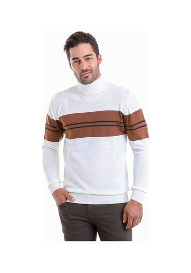 Hatemoğlu Erkek Beyaz Regular Fit Yünlü Desenli Balıkçı Yaka Tri Beyaz (556720123) Beyaz