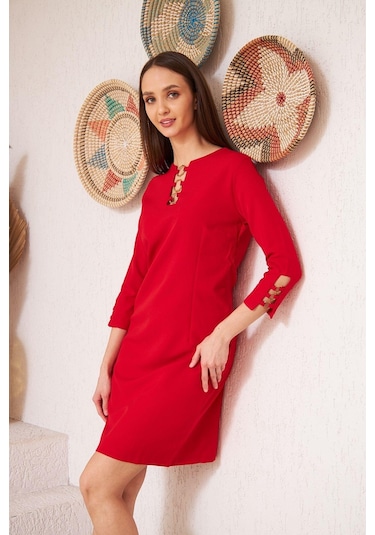 Darlin Moda Kırmızı Metal Aksesuar Detaylı Abiye Elbise Dm1014 Kırmızı