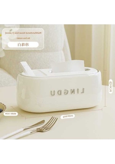 Besthome1 Krem Renk Tavşan Desenli Pratik Havlu Kutusu, Oturma Odası, Banyo, Tv Üstü, Dekoratif Depolama, İnci Beyaz, 25x13x10c