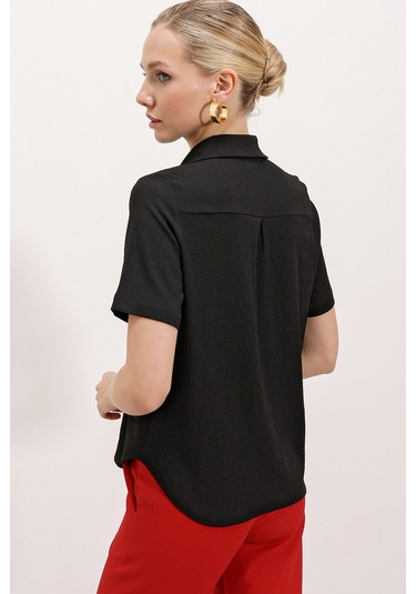 20181 Gold Düğmeli Örme Gömlek - Siyah 20181bgd19-001-14155 001