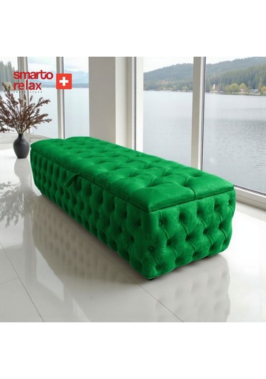 Smarto Relax Puf Saas-fee Sandıklı Ayaksız Kapitoneli Dekoratif 110x45x40 Cm Yeşil Yeşil