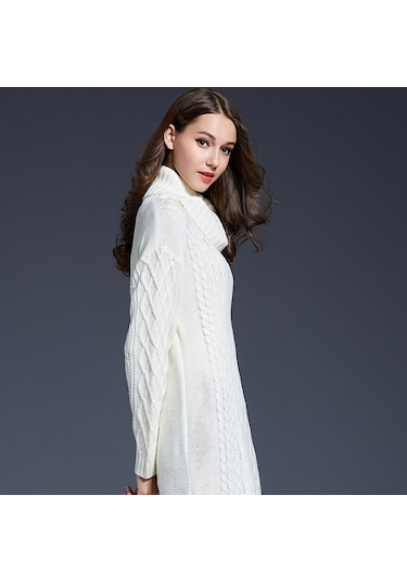 Sones Sonbahar Ve Kış Örgü Elbiseler Uzun Balıkçı Yaka Kazak Kadınlar İçin Beyaz