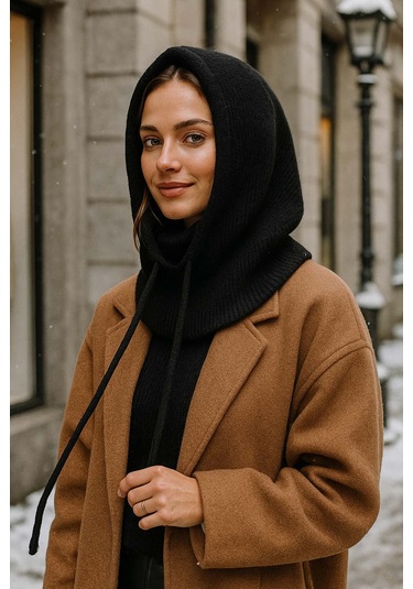 Kadın Triko Balaklava Bere Şapka Rkşbyn-05 Siyah Kahverengi
