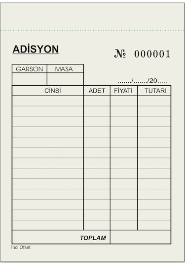 Adisyon Sipariş Fişi A6 Tek Nüsha 10 Cilt