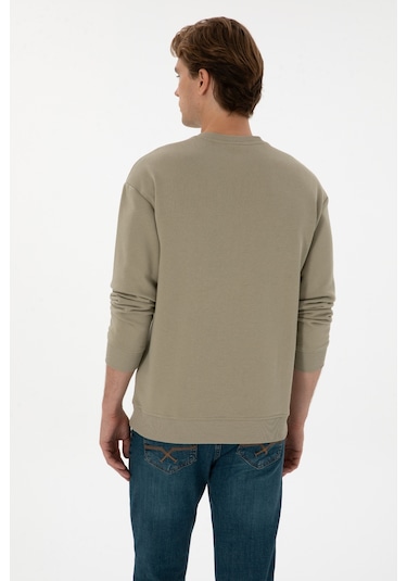 U.S. Polo Assn. Erkek Bisiklet Yaka Comfort Fit Açık Haki Basic Sweatshirt 50313760-VR183
