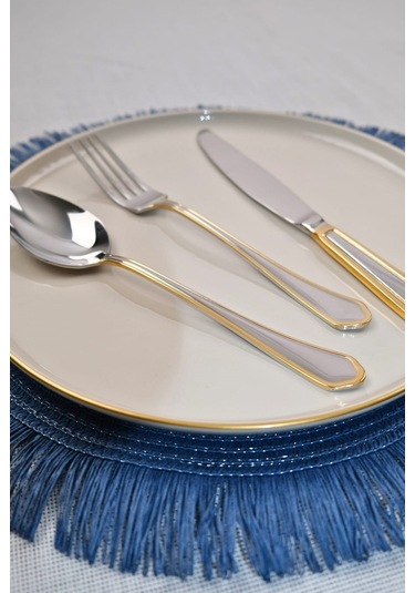 Lugga Mira Gold Tatlı Çatal Kaşık Bıçak Takımı 6 Kişilik 18 Parça Altın - Gümüş