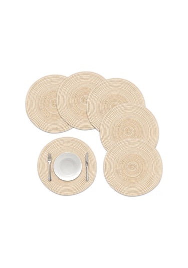 Springsun Yuvarlak Örgü Masa Altlığı - 15 İnç 6'lı Paket, Sıcak Yalıtımlı Mutfak Ve Yemek Masası İçin Bej