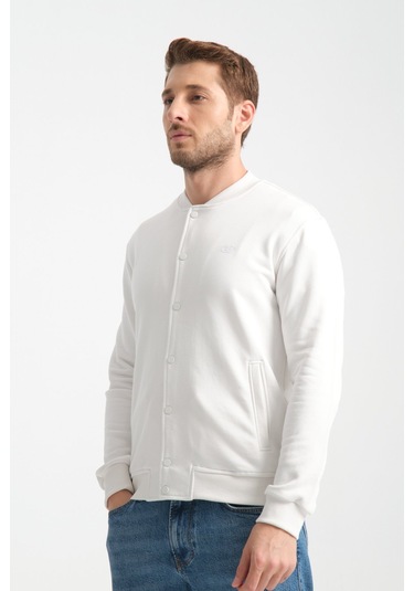 Shooter Sportswear Erkek Sweatshirt Düğmeli Ekru Standart Kalıp Ekru