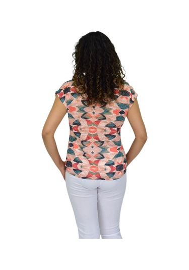 Kadın Kısa Kol Baskılı Bluz Bgl-st04693 Turuncu