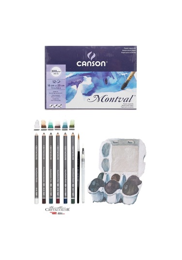 Canson Montval 18x25 Cm 300gr 12 Yp Cretacolor 6'lı Aquarell Sulandırılabilir Fırçalı Eskiz Set