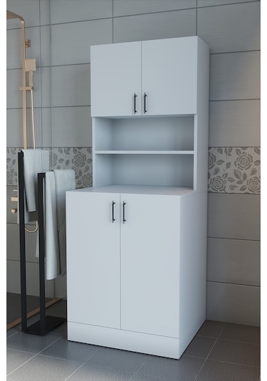 Makbulce Leylak Kapaklı Çamaşır Makinesi Dolabı Ve Çok Amaçlı Dolap Beyaz