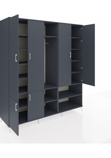 Kronos Dolap 15 Raflı 5 Kapaklı Tek Askılı 220x59x243 Antrasit-antrasit/antrasit Antrasıt/antrasıt