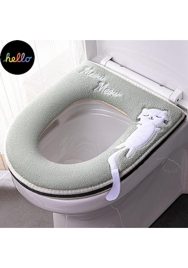 Gri Evrensel Klozet Kapağı Yuvarlak Klozet Kapağı Cus On Banyo Lavabo Kapağı Mat Kış T Ck Sıcak Yıkanabilir Kedi Karikatür Sevimli Klozet Kapakları