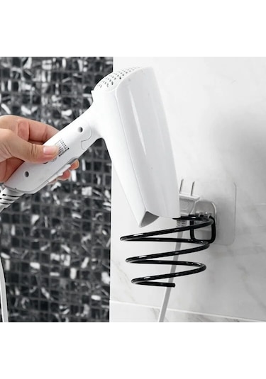 Alper Banyo Siyah Güçlü Yapışkanlı Fön Makinesi Askısı Fön Makinesi Tutucu Siyah