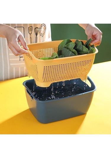Novahub Sunttek Meyve Sebze Yıkama Sepeti Sebzeler İçin Süzgeç L Boyutunda, Sağlıklı Yemekler İçin Evde Kullanılır Mavi Sarı