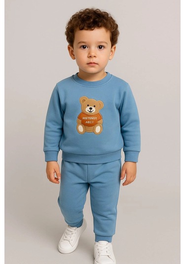 Çocuk Rahat Eşofman Takımı % 100 Pamuk Mavi