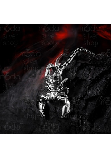 Modasilvers 925 Ayar Gümüş Akrep Tasarım Erkek Kolye Gümüş