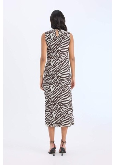 DeFacto Bodycon Vücudu Saran Yarım Balıkçı Yaka Zebra Desenli Tül Kolsuz Midi Elbise E2903AX25SPBN527