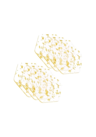 Altın Varak Akrilik Bardak Altlıkları 6 Adet İçecekler İçin İskandinav Tarzı, 9.5x10.8cm Şeffaf
