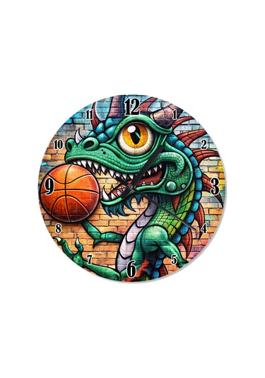 Sevimli Ejderha Ve Basketbol Topu Dekoratif Duvar Saati