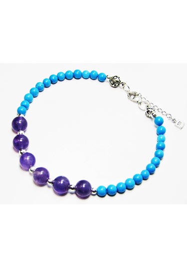 925 Ayar Gümüş Doğal Taşlı Turkuaz Amatist Taşlı Kadın Bileklik