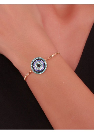 Desingshop Nazar Boncuklu Taşlı Gold Renk Bileklik Altın