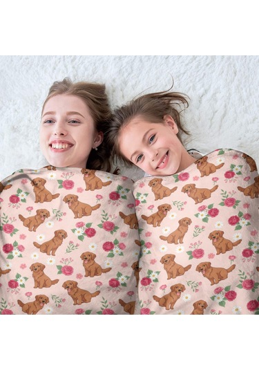 Golden Retriever Desenli Yuvarlak Polar Battaniye, Yumuşak & Hafif, 47 İnç-a2 Golden Retriever Floral