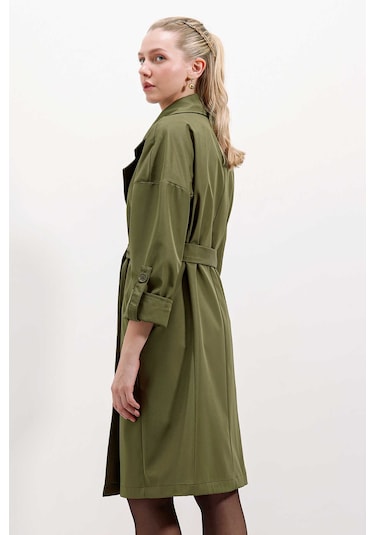 Gabria Kol Katlamalı Bağcıklı Trenchcoat Haki