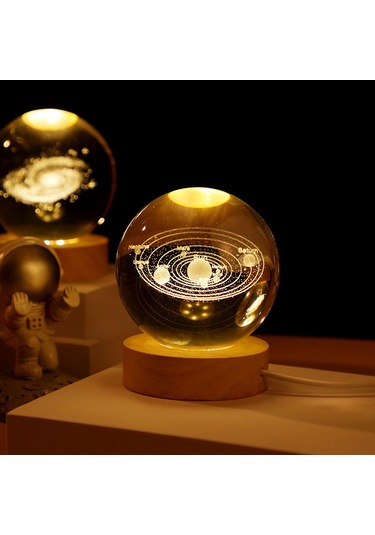 Kosona Ay Küresi 6cm Cam Top + 6cm Ahşap Tabanlı Doğal Işık Gecelik Lambası - Ev Dekorasyonu Hediyelik Ürün