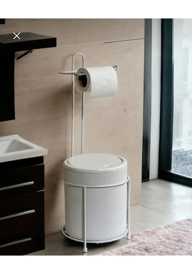 Kovalı Tuvalet Kağıtlığı, Çöp Kovalı Tuvalet Kağıdı, Banyo Çöp Kovası, Tuvalet Kağıtlığı Beyaz