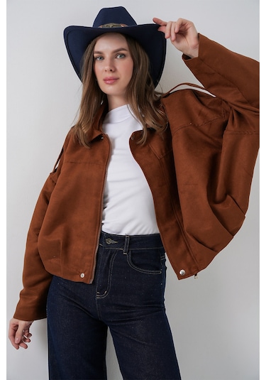 Kadın Oversize Süet Ceket 1055 - Y.kiremit Kiremit