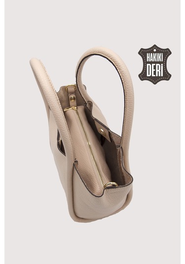 Hakiki Deri Kadın Organizerlı El Çantası Vizon Smr9206 Vizon