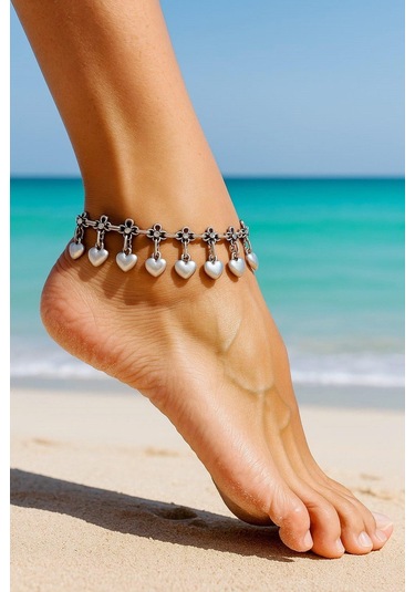 Kalpli Papatya Şekilli Kadın Halhal Gümüş Kaplama Ayarlanabilir El Yapımı Halhal