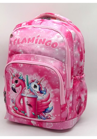 İlkokul Çantası Kız Çocuğu 3'lü Set Pembe İlk Okul Çantası Karakter Baskılı Sarı