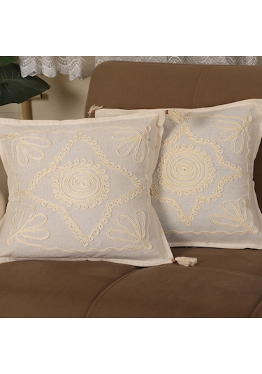 Laseli Boncuklu 2 Li Kırlent Kılıfı %100 Pamuk 40 x 40