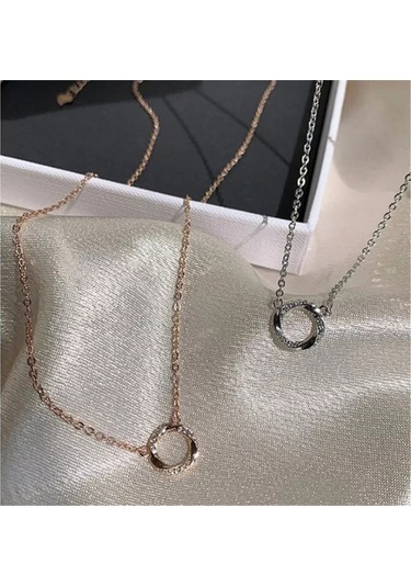 925ayar Gümüş Zirkon Taşlarla Süslenmiş Geometrik Kolye