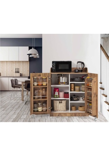 Ceviz Çok Amaçlı 165 Derece Açılabilir Kısa Mutfak Kiler Dolap