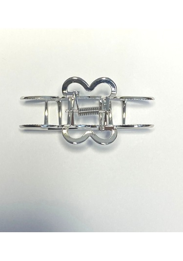 7 Cm Çift Kalp Model Gümüş Saç Tokası Zarif Ve Romantik Metal Mandal Toka Gümüş