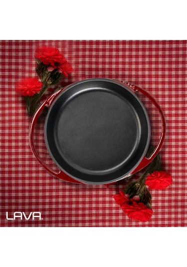 Lava Döküm Yuvarlak Sahan Döküm Demir Yekpare Çift Kulplu Çap Ø 16cm.-bordo Bordo