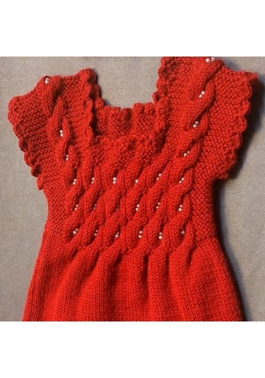 Uretti - Talia 8659 - 8853 El Örgüsü Kız Çocuk Elbise - Bandana - Patik Üçlü Takım - 0 / 9 Ay Kırımızı - Beyaz