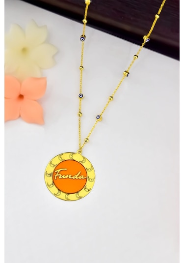 Papatya Silver 925 Ayar Gümüş Rüya Serisi Cam Boyalı Ay Desenli Çerçeveli Isimli Mineli Nazar Göz Zincirli Kolye 42 CM